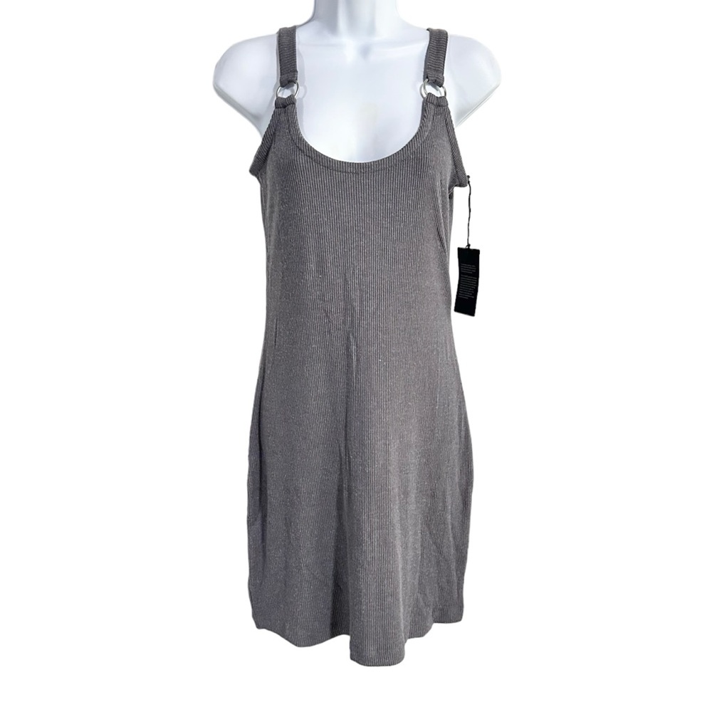 Chaser Gray Purple Ribbed O-Ring Scoop Neck Tank Mini Dress Size Small NWT